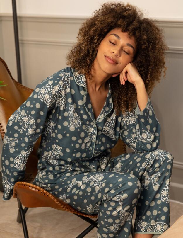 Cyberjammies Hannah Pyjama Pants Green Leopard Print