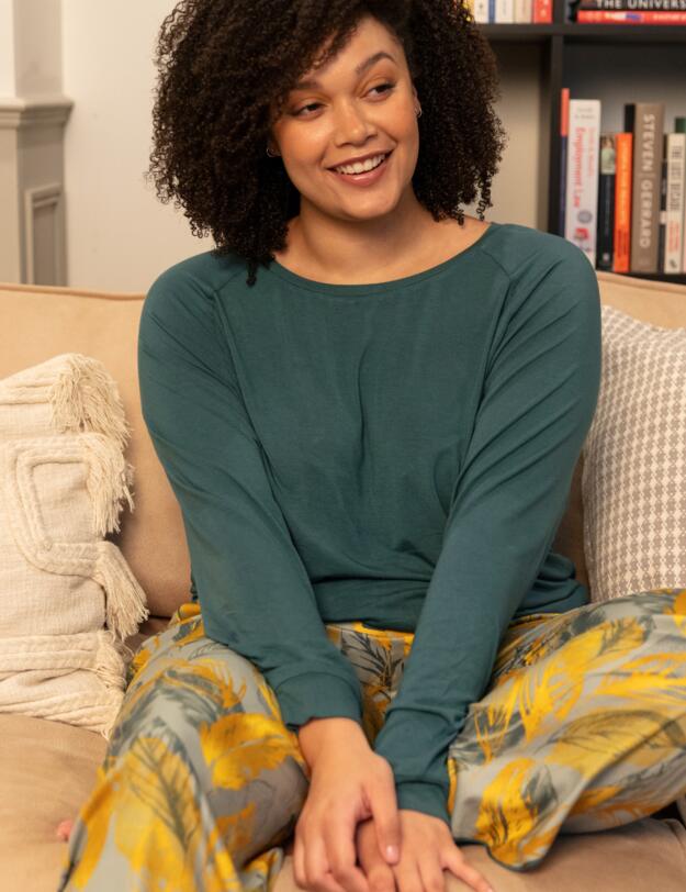 Cyberjammies Hannah Pyjama Pants Sage Green Leaf Print