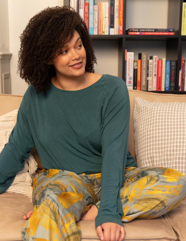 Cyberjammies Hannah Pyjama Pants Sage Green Leaf Print