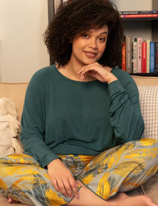 Cyberjammies Hannah Pyjama Pants Sage Green Leaf Print