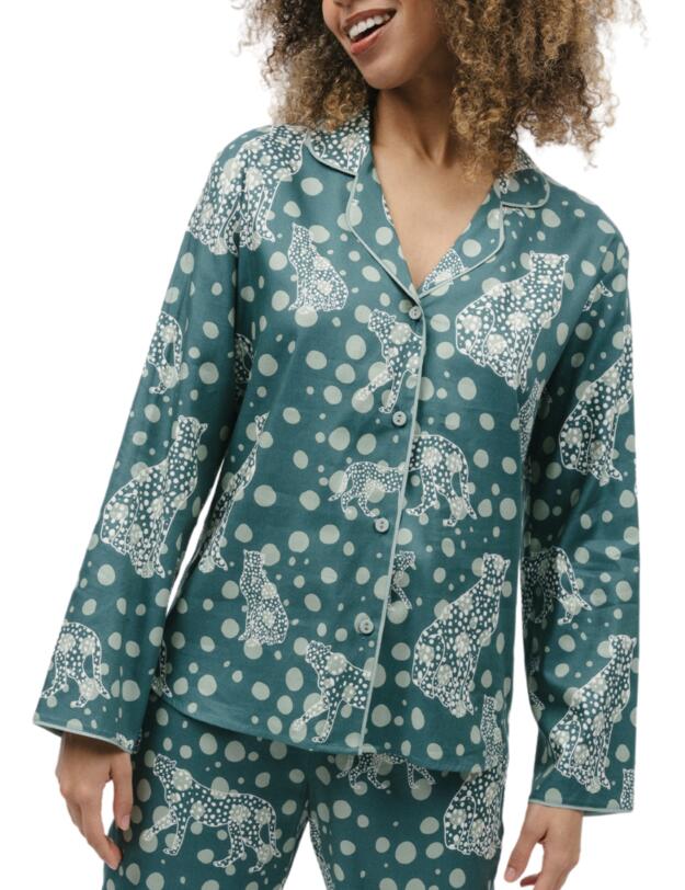 Cyberjammies Hannah Pyjama Top Green Leopard Print