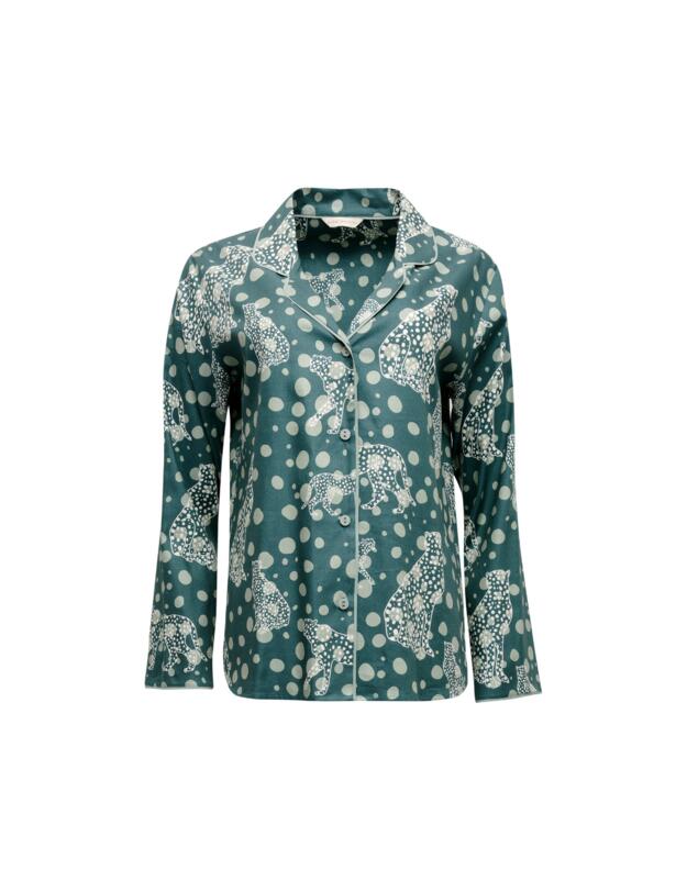 Cyberjammies Hannah Pyjama Top Green Leopard Print