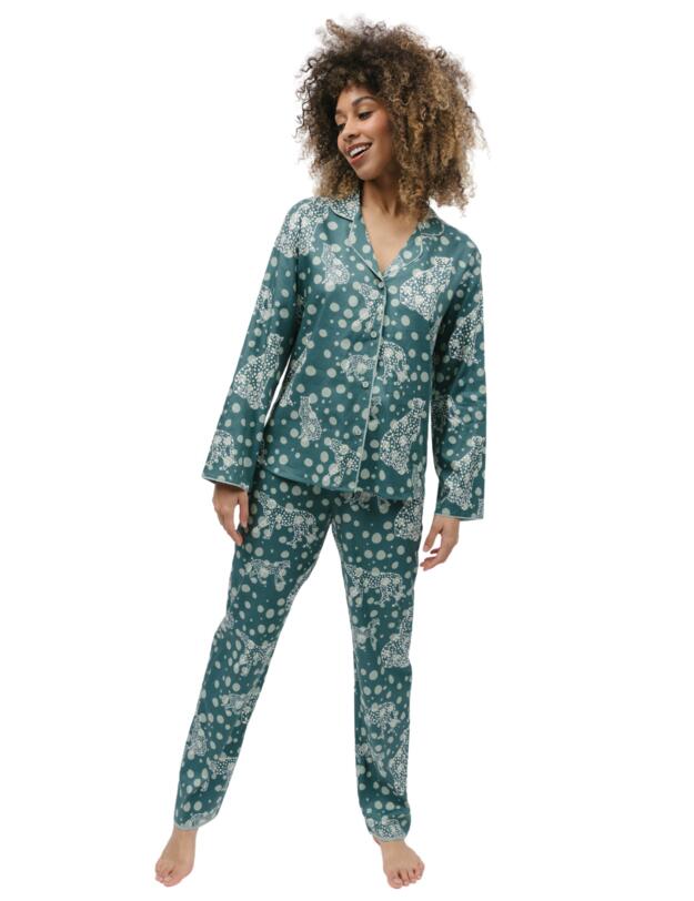 Cyberjammies Hannah Pyjama Top Green Leopard Print