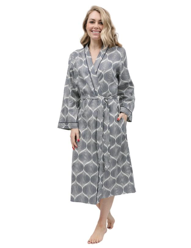 Cyberjammies Nicole Long Dressing Gown Cream Geo Print