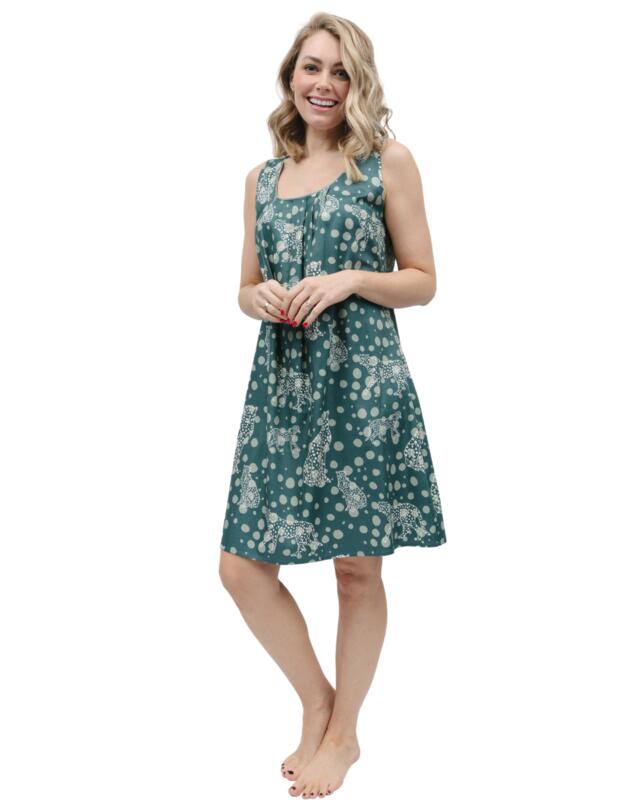 Cyberjammies Hannah Chemise Green Leopard Print