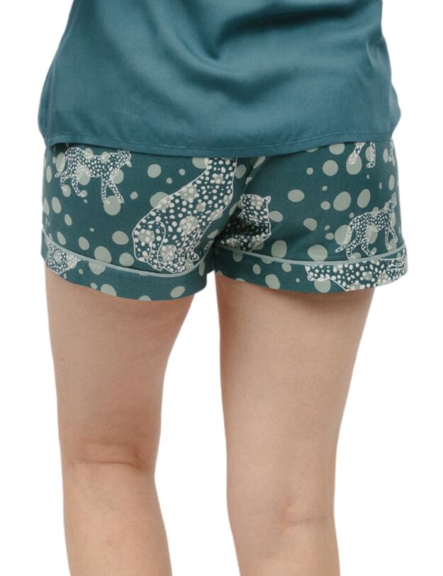Cyberjammies Hannah Pyjama Shorts Green Leopard Print