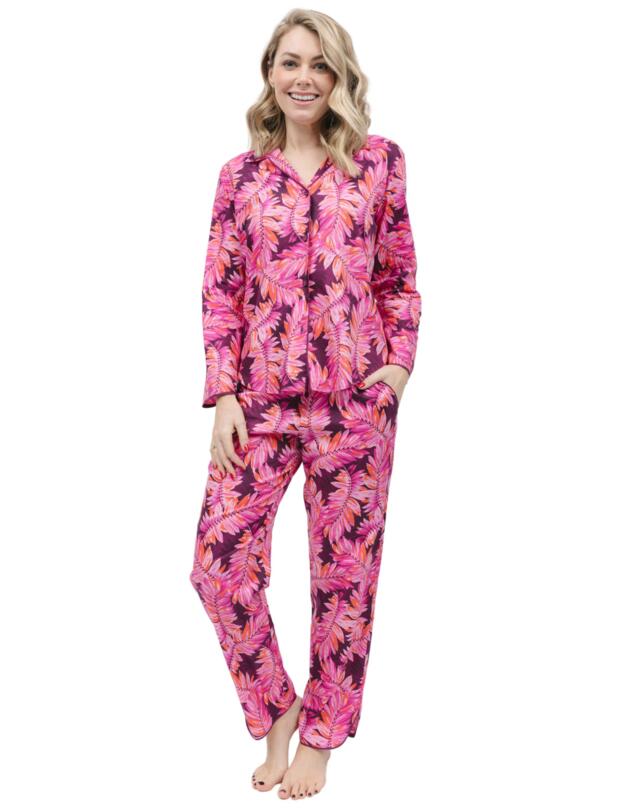 Cyberjammies Carina Pyjama Top Magenta Palm Leaf Print