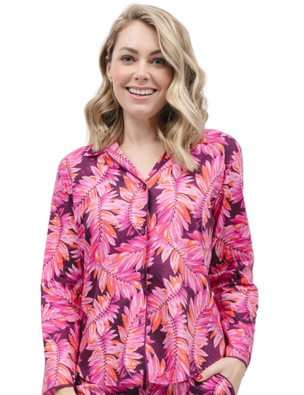 Cyberjammies Carina Pyjama Top Magenta Palm Leaf Print