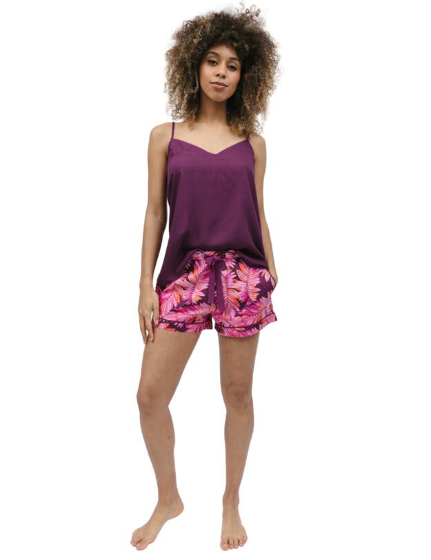 Cyberjammies Carina Pyjama Shorts Magenta Palm Leaf Print