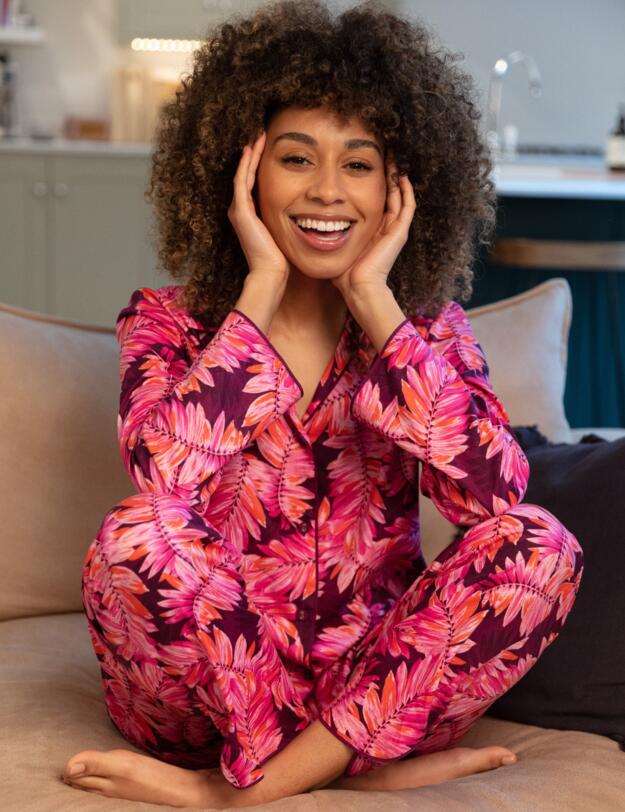 Cyberjammies Carina Pyjama Pants Magenta Palm Leaf Print