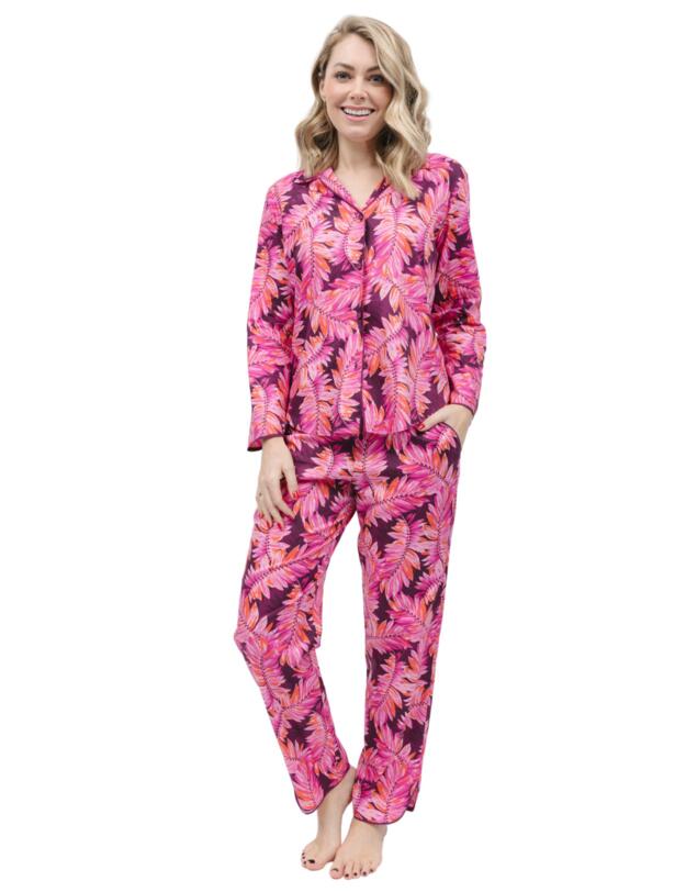 Cyberjammies Carina Pyjama Pants Magenta Palm Leaf Print