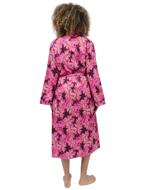 Cyberjammies Carina Long Dressing Gown Magenta Palm Leaf Print