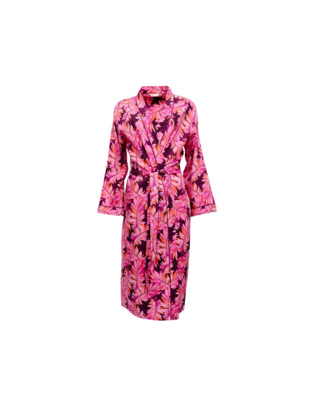 Cyberjammies Carina Long Dressing Gown Magenta Palm Leaf Print