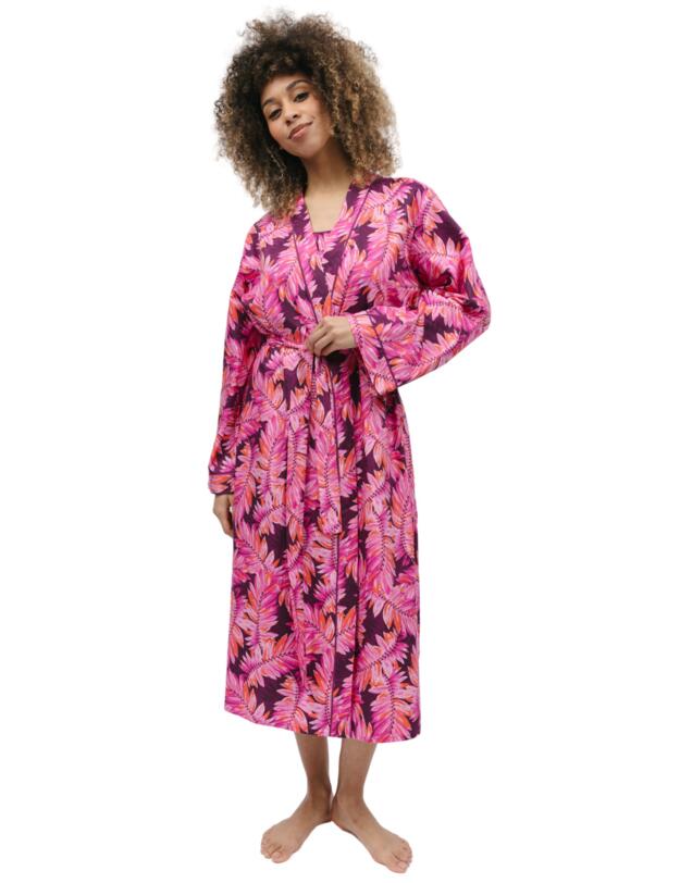 Cyberjammies Carina Long Dressing Gown Magenta Palm Leaf Print