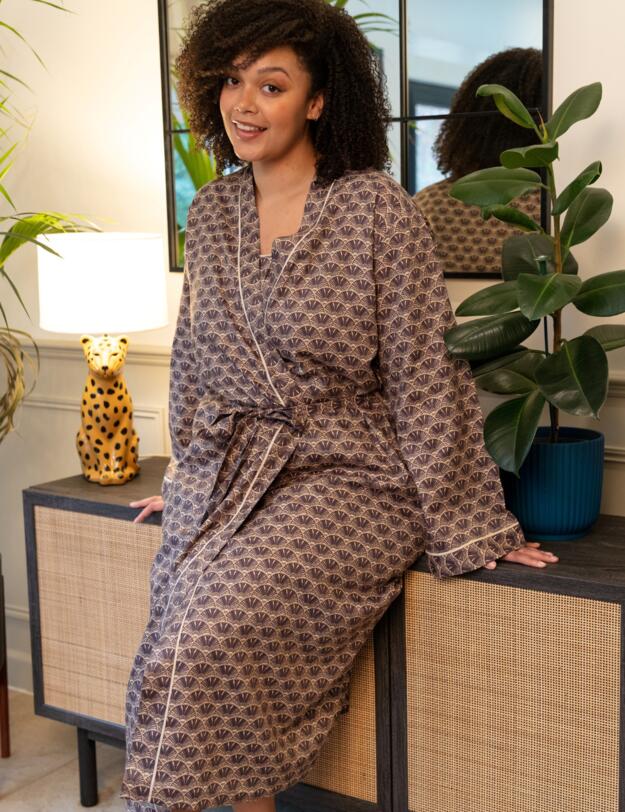  Cyberjammies Lana Long Dressing Gown  Brown Geo Print 