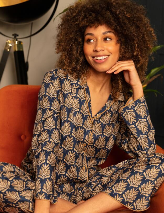 Cyberjammies Fawn Pyjama Pants  Blue Pinecone Geo Print