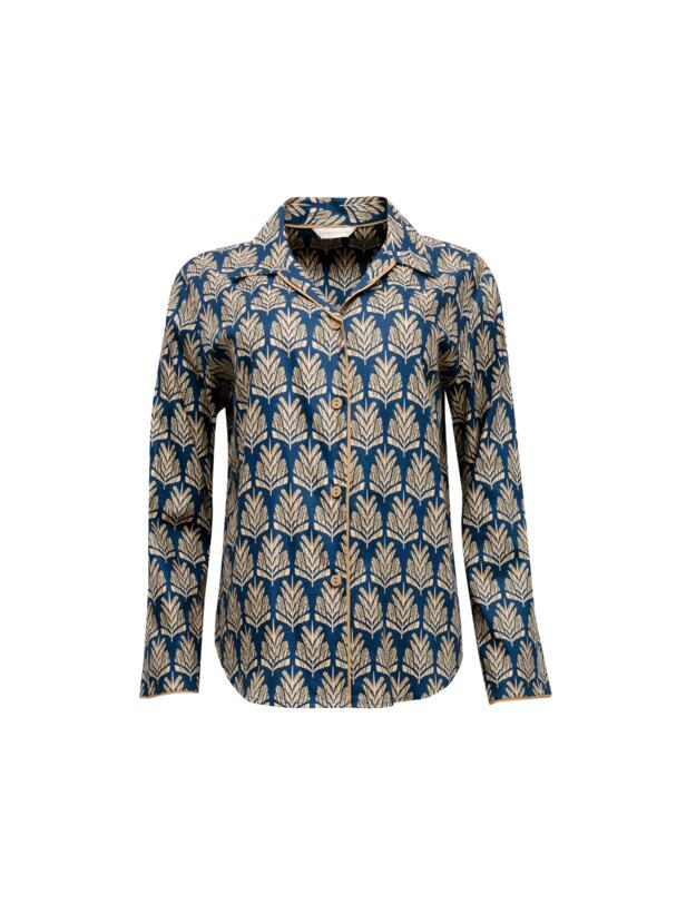 Cyberjammies Fawn Pyjama Top  Blue Pinecone Geo Print