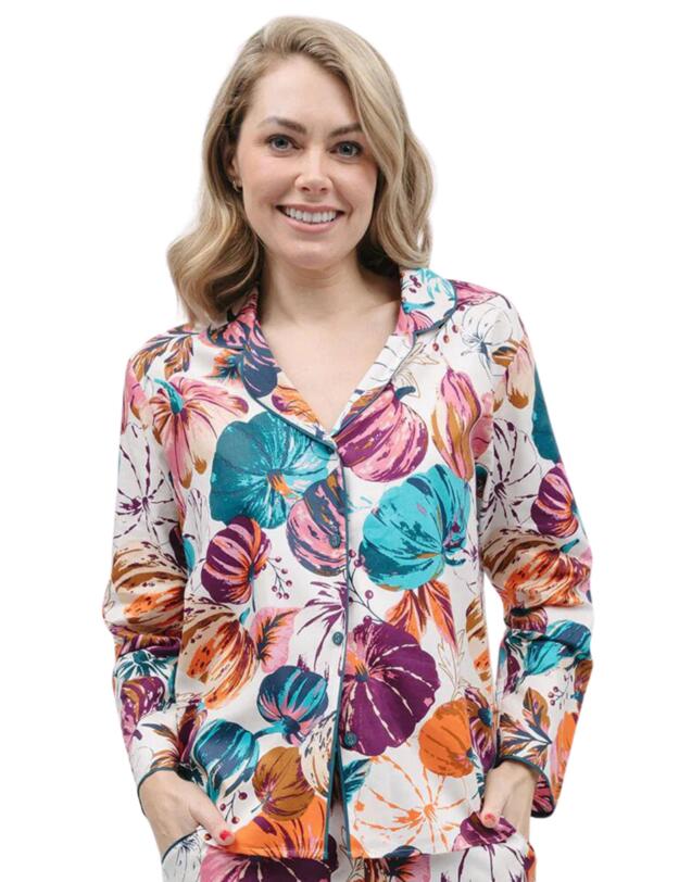Cyberjammies Maple Pyjama Top Cream Pumpkin Print