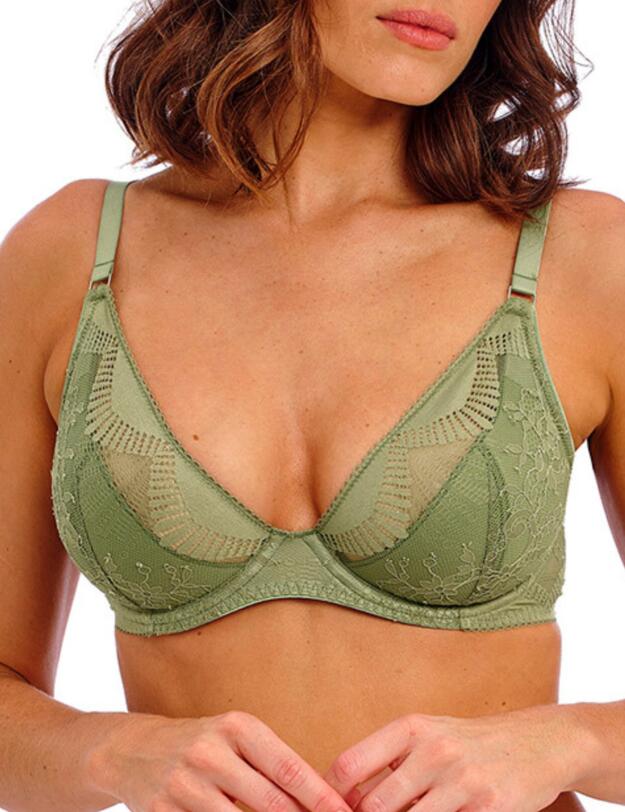 Wacoal Sensu Lace Underwired Plunge Bra Silk Green