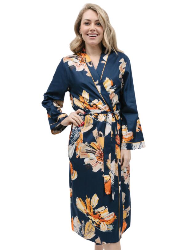 Cyberjammies Cosmo Long Dressing Gown Navy Floral Print