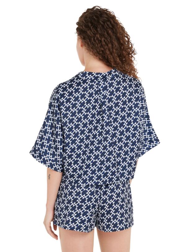 Tommy Hilfiger Short Satin Pyjama Set Monogram and Medium Navy White