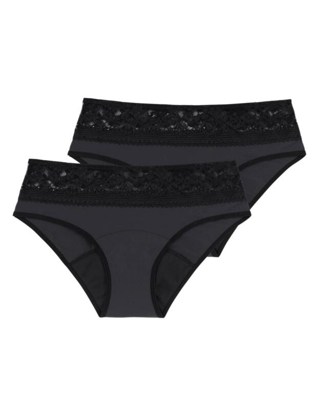 Dorina Eco Moon Lace 2 Pack Hipster Period Briefs Black/Black