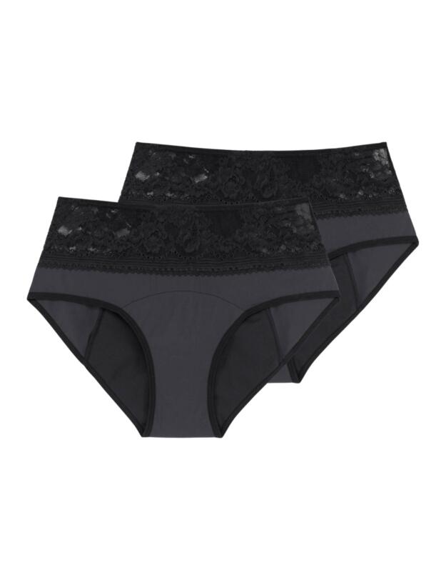 Dorina Eco Moon Lace 2 Pack Midi Period Briefs Black/Black