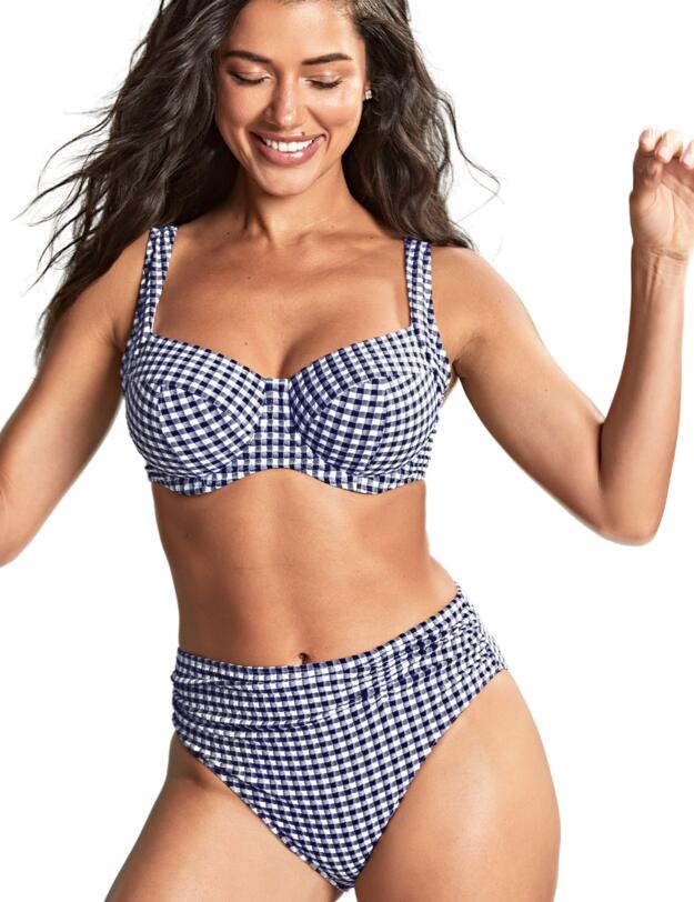 Panache Gingham Midi Bikini Brief Navy Gingham 