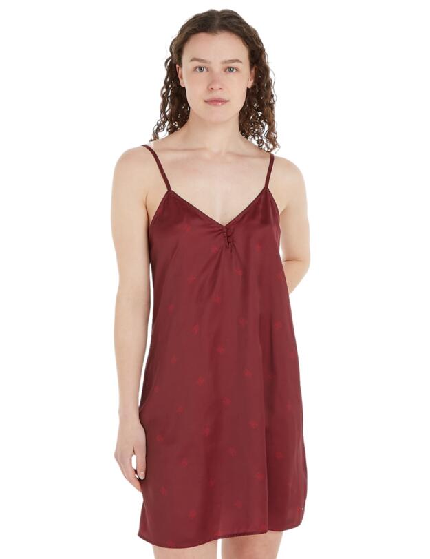 Tommy Hilfiger Satin Nightdress Critter Monogram Deep Rouge