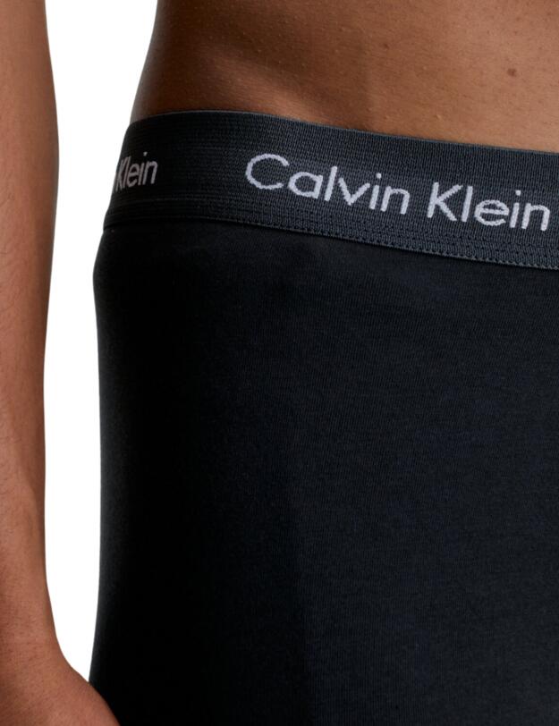 Calvin Klein Mens Cotton Stretch Low Rise Trunks 3 Pack Black/Black, Black/Grey, Black/Blue
