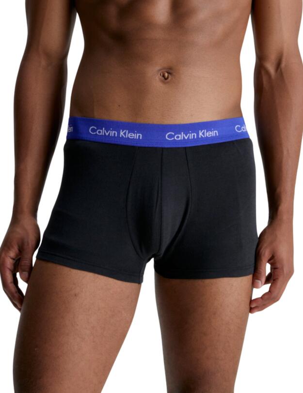 Calvin Klein Mens Cotton Stretch Low Rise Trunks 3 Pack Black/Black, Black/Grey, Black/Blue