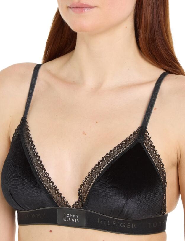 Tommy Hilfiger Lace Trim Velour Triangle Bralette Black