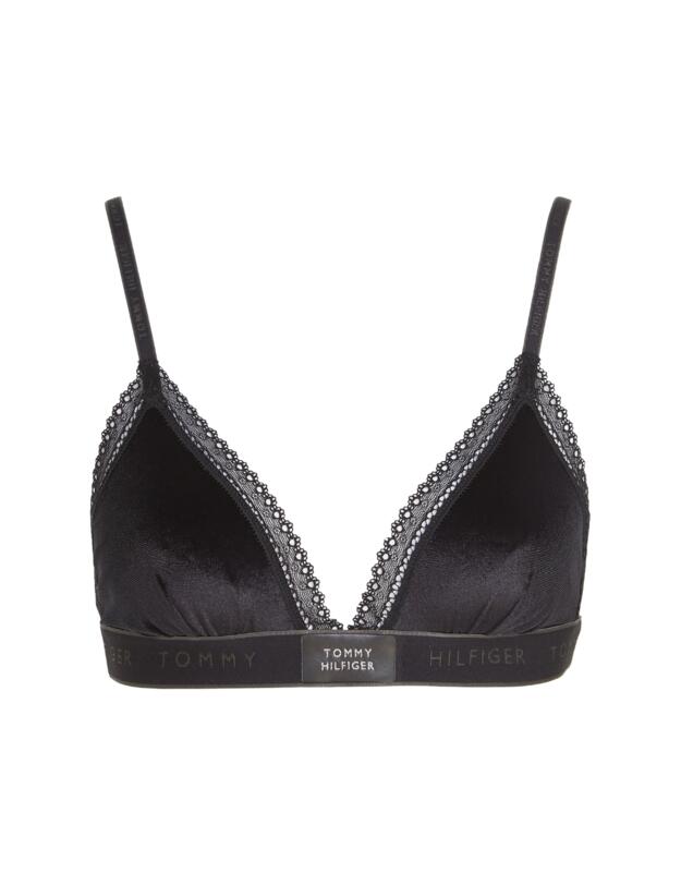 Tommy Hilfiger Lace Trim Velour Triangle Bralette Black