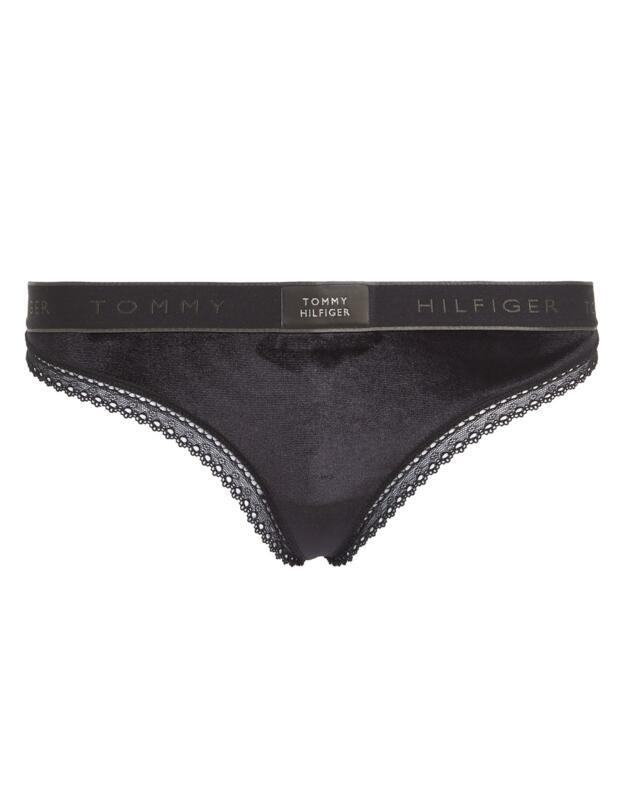 Tommy Hilfiger Lace Trim Velour Thong Black