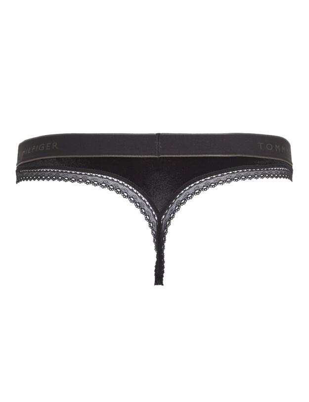 Tommy Hilfiger Lace Trim Velour Thong Black