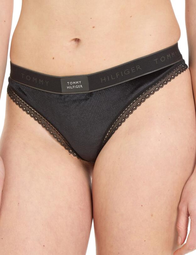Tommy Hilfiger Lace Trim Velour Thong Black
