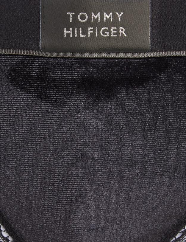 Tommy Hilfiger Lace Trim Velour Thong Black