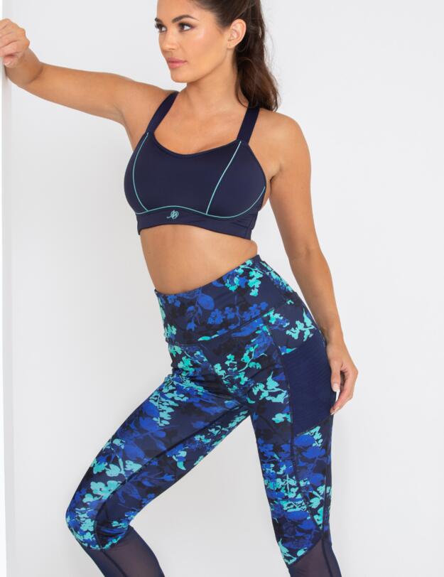 Pour Moi Energy Printed Mesh Panel Legging Navy Floral 