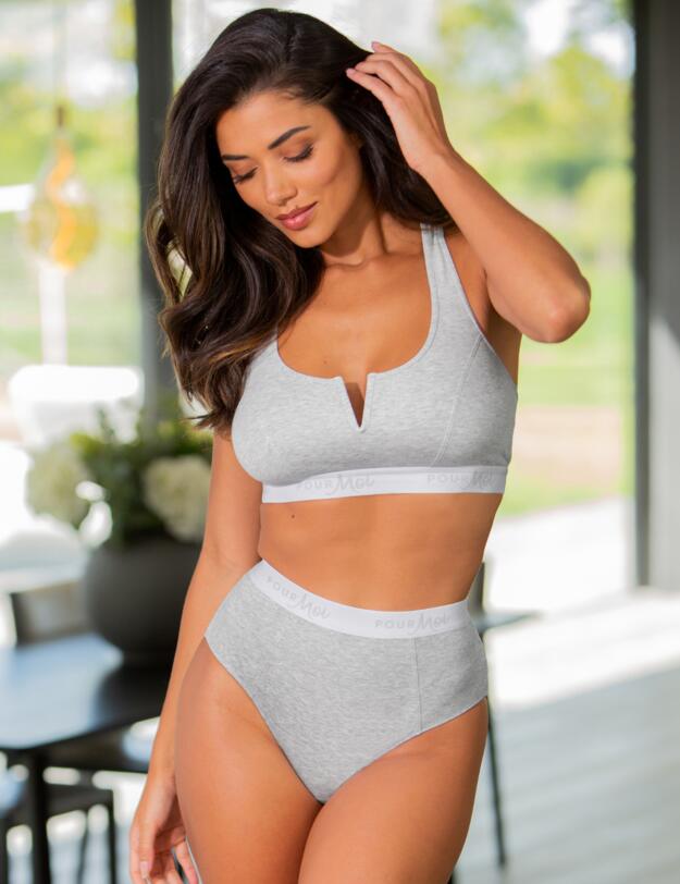 Pour Moi Love to Lounge Logo Cotton Non-Wired Crop Top Grey Marl 
