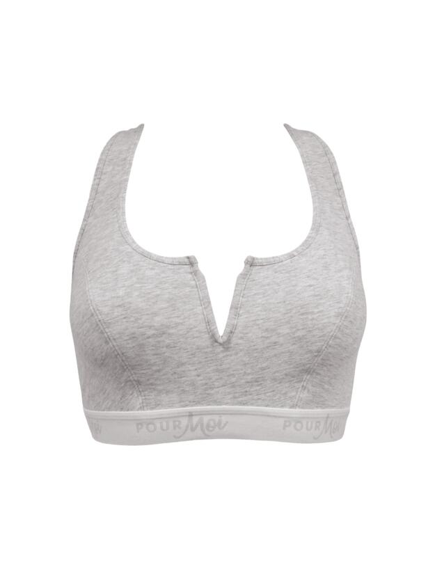 Pour Moi Love to Lounge Logo Cotton Non-Wired Crop Top Grey Marl 
