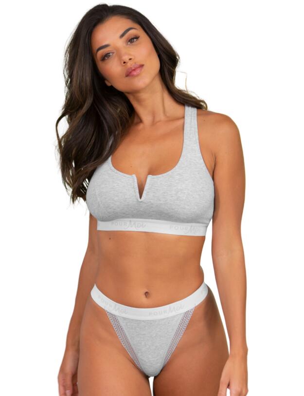 Pour Moi Love to Lounge Logo Cotton Non-Wired Crop Top Grey Marl 