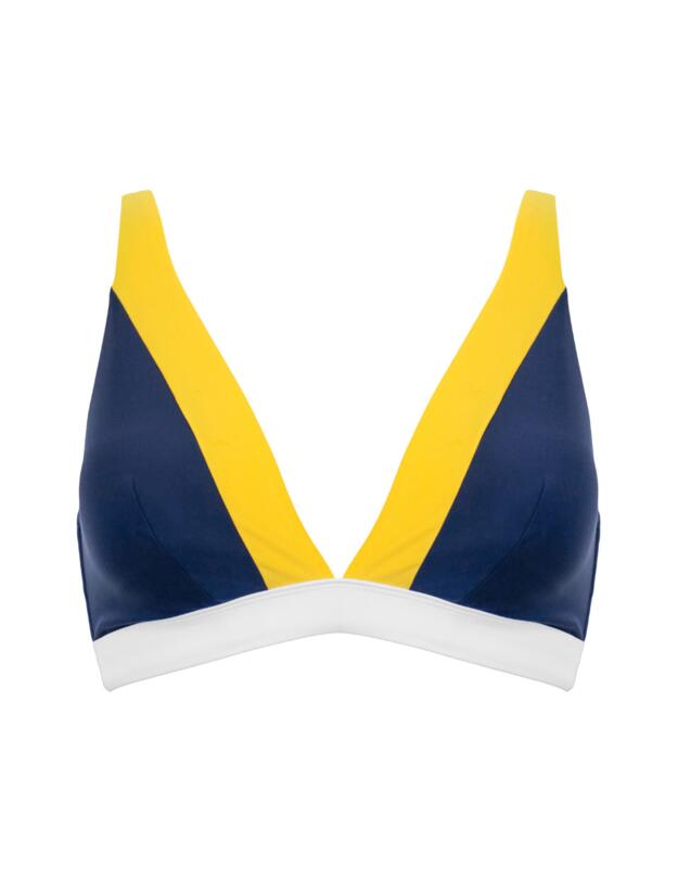 Pour Moi Palm Springs Colour Block Non-Wired Top Yellow/Navy/White