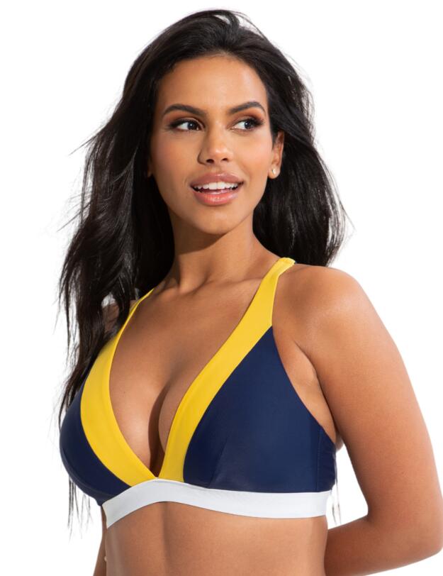 Pour Moi Palm Springs Colour Block Non-Wired Top Yellow/Navy/White