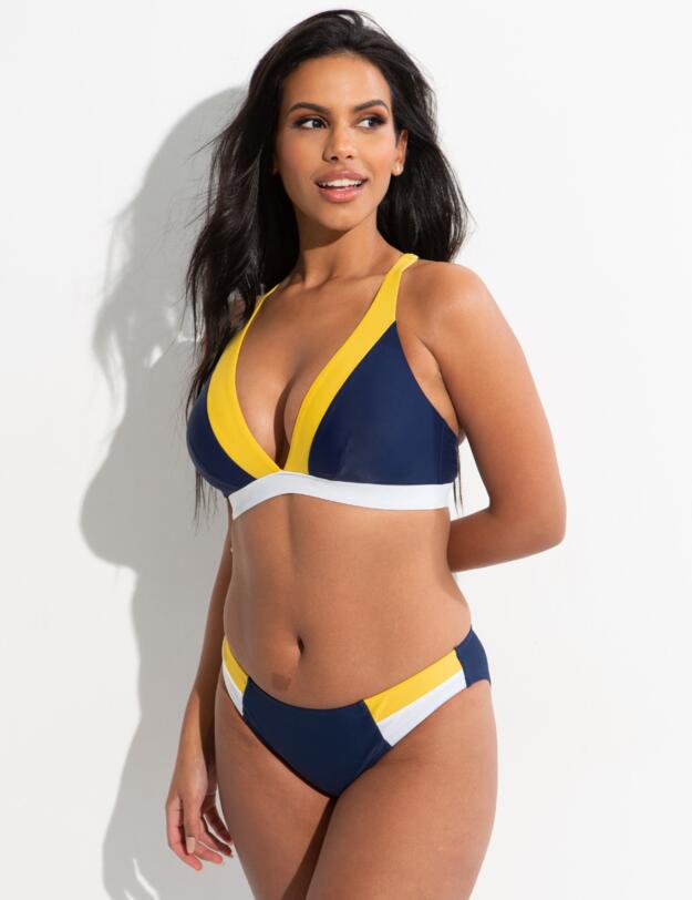 Pour Moi Palm Springs Colour Block Non-Wired Top Yellow/Navy/White
