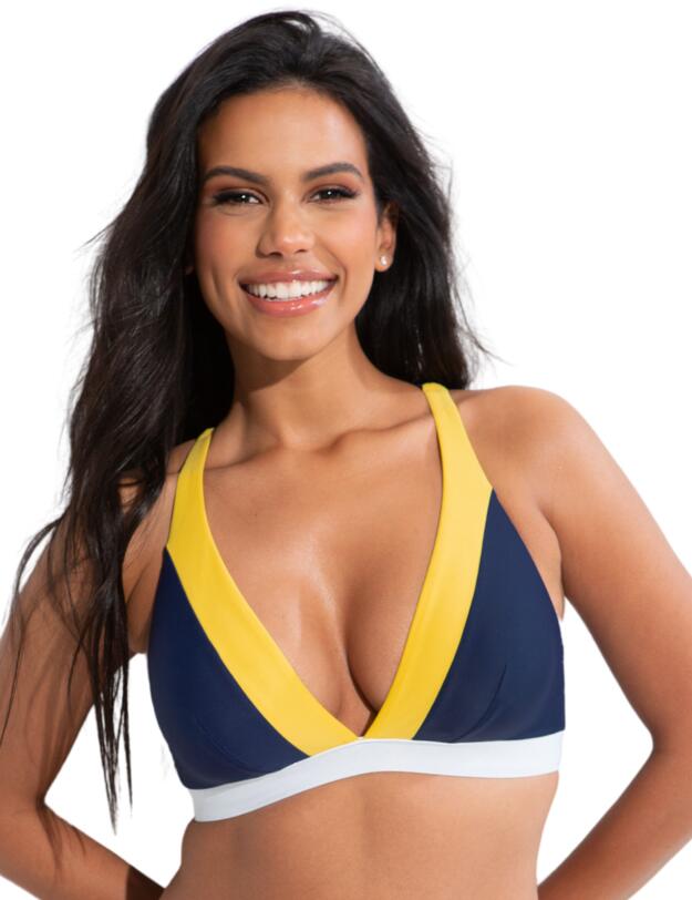 Pour Moi Palm Springs Colour Block Non-Wired Top Yellow/Navy/White