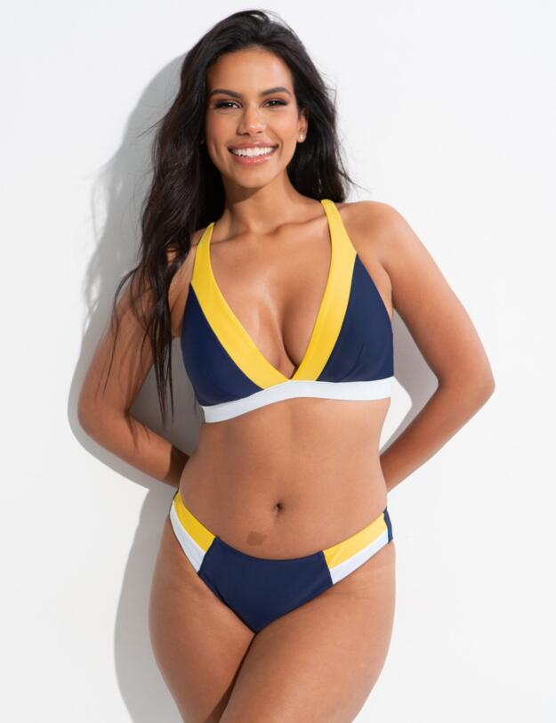 Pour Moi Palm Springs Colour Block Non-Wired Top Yellow/Navy/White