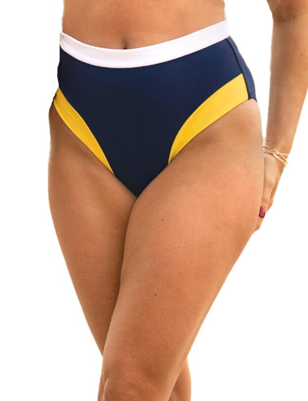 Pour Moi Palm Springs High Leg Tummy Control Brief Yellow/Navy/White