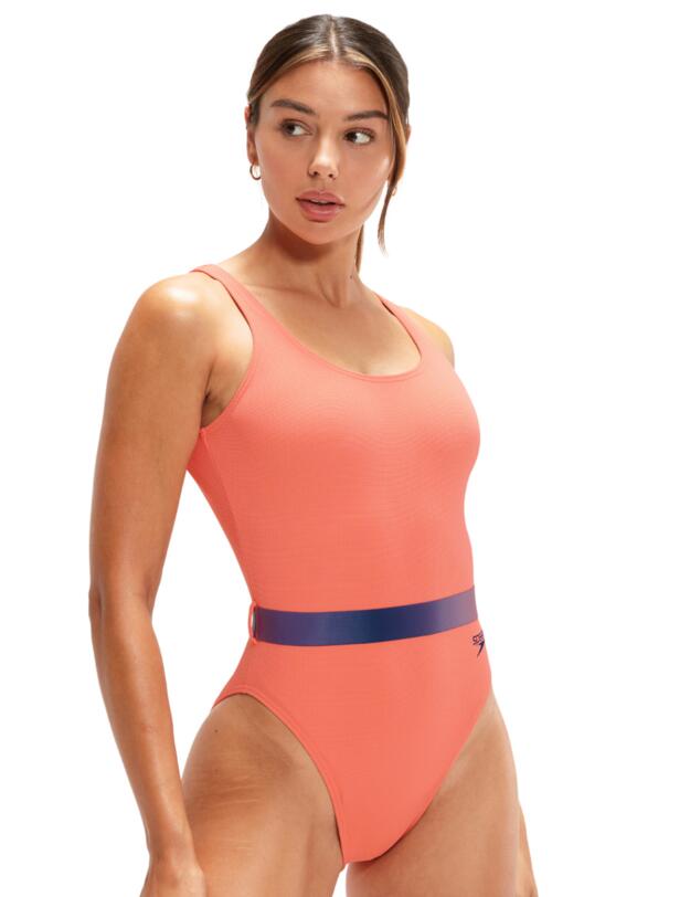 Speedo Belted Swimsuit Orange/Purple
