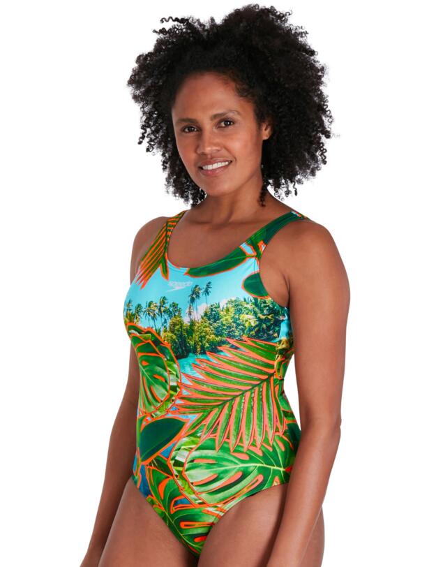  Speedo U-Back Swimsuit Green/Blue