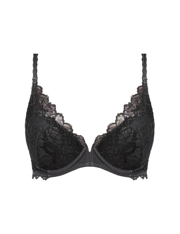 Wacoal Lace Perfection Plunge Push Up Bra Charcoal 